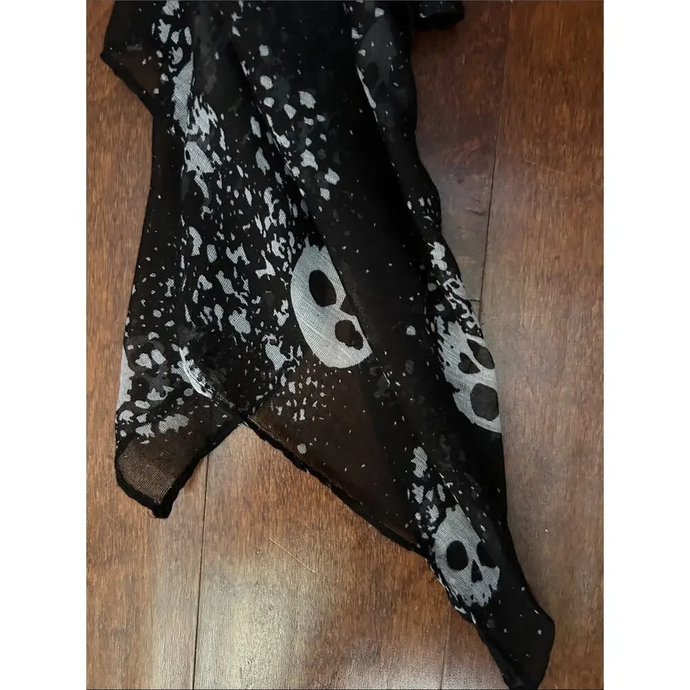 Black Scarf with White Skulls, Lightweight and Oversized